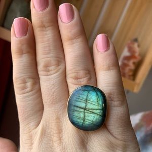 Flashy Labradorite Gold tone adjustable ring